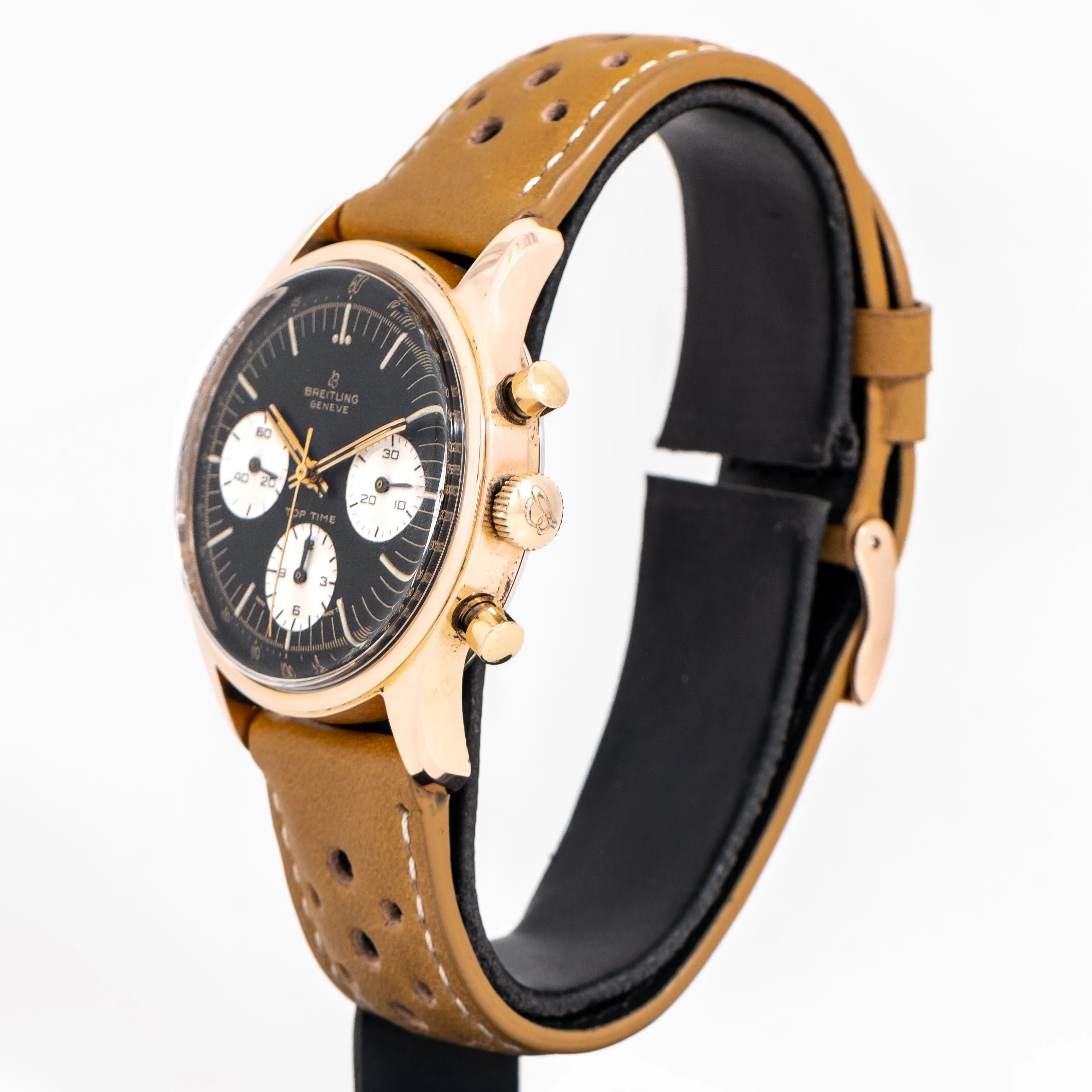 1966 Vintage Breitling Top Time Chronograph Ref. 810 14k Rose Gold Plated Stainless Steel Watch (# 15290)