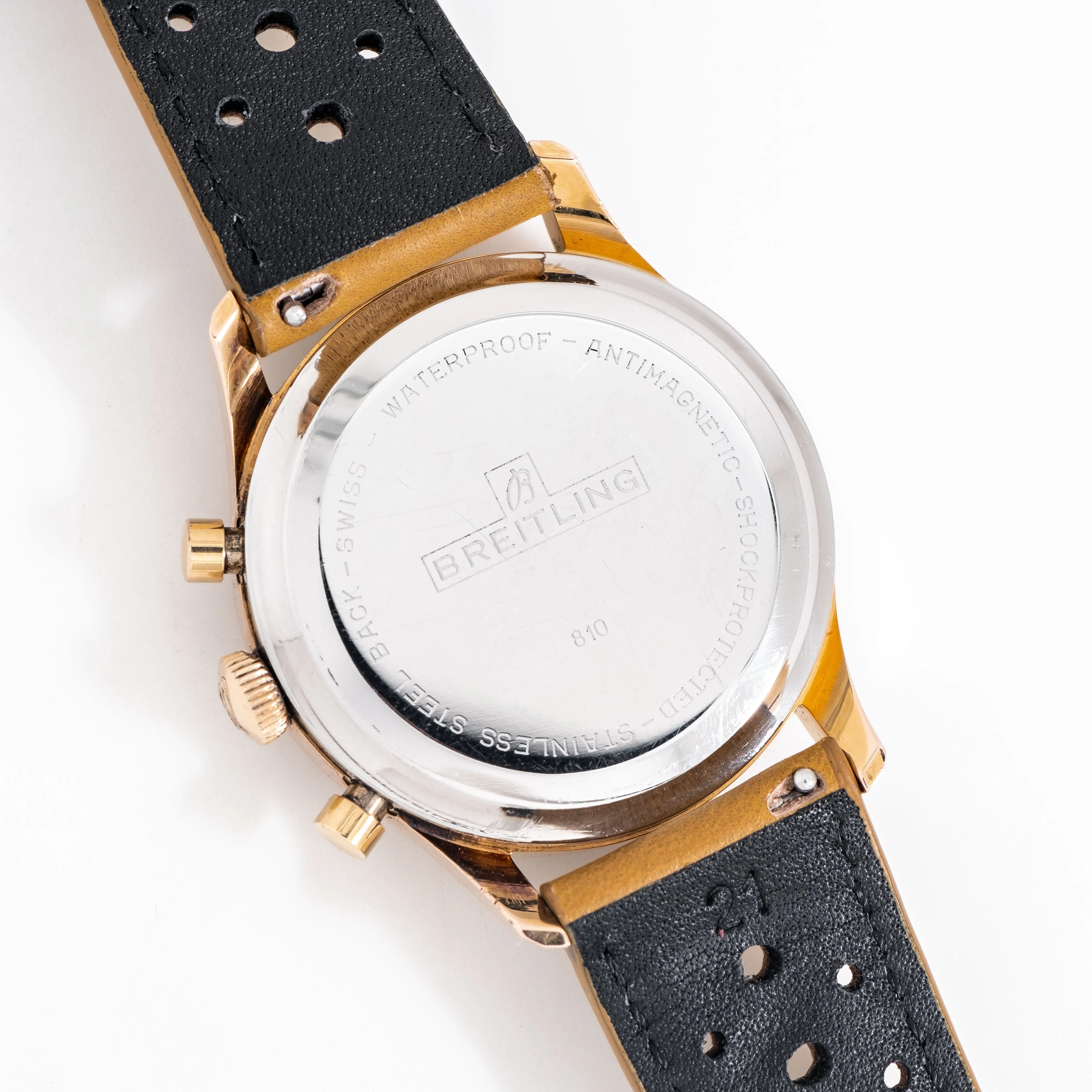 1966 Vintage Breitling Top Time Chronograph Ref. 810 14k Rose Gold Plated Stainless Steel Watch (# 15290)
