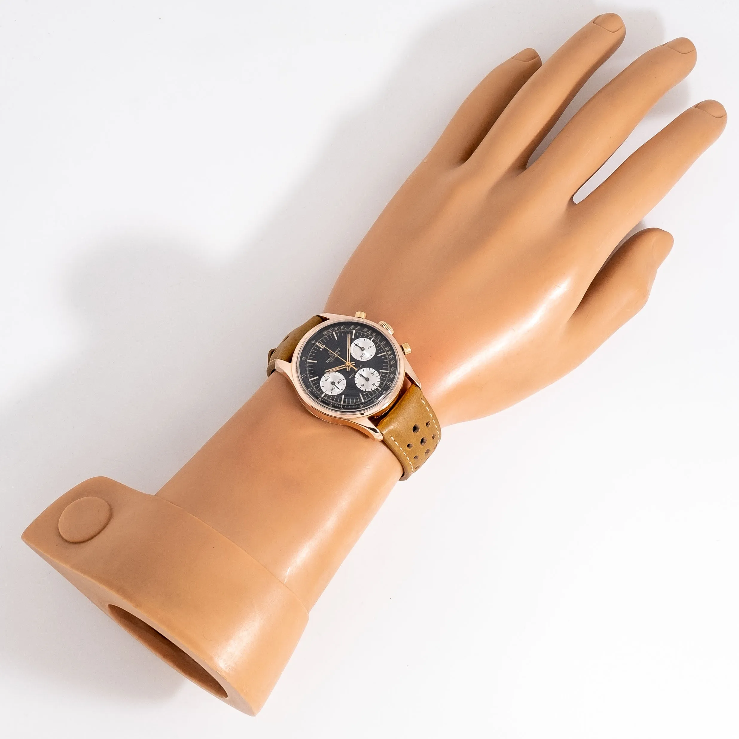 1966 Vintage Breitling Top Time Chronograph Ref. 810 14k Rose Gold Plated Stainless Steel Watch (# 15290)