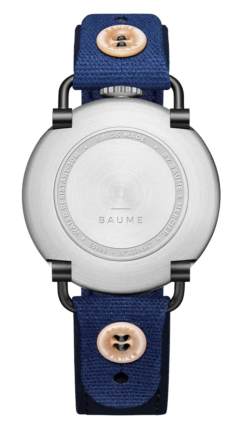 Baume & Mercier Baume Stainless Steel Blue Dial Blue Cotton Strap Moonphase Quartz Mens Watch M0A10637