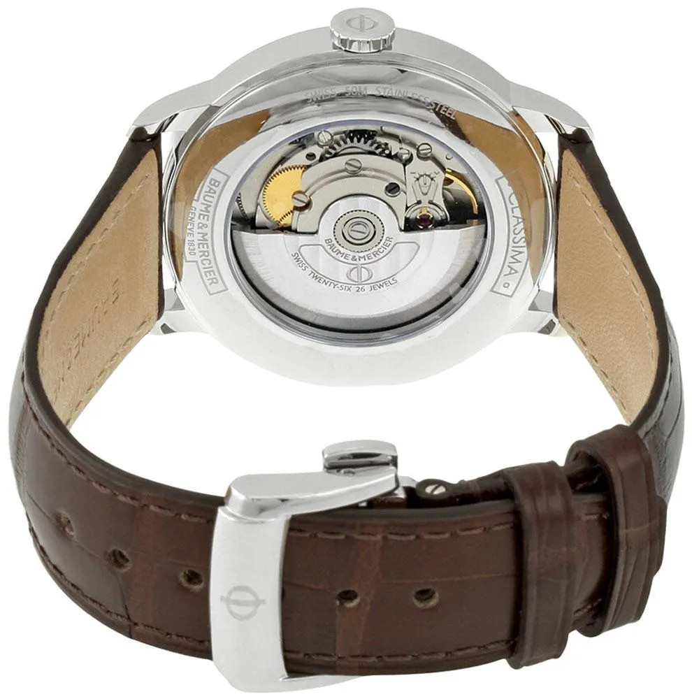 Baume & Mercier Classima Automatic Silver-Tone Dial Brown Leather Strap Date Mens Watch MOA10263