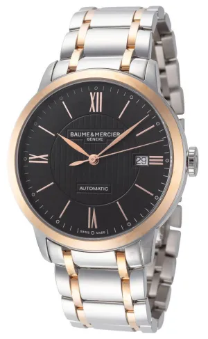 Baume & Mercier Classima Automatic Stainless Steel & 18K Rose Gold Black Dial Date Mens Watch M0A10293