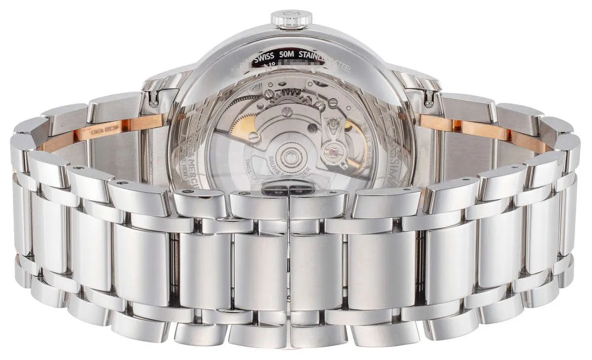 Baume & Mercier Classima Automatic Stainless Steel & 18K Rose Gold Black Dial Date Mens Watch M0A10293