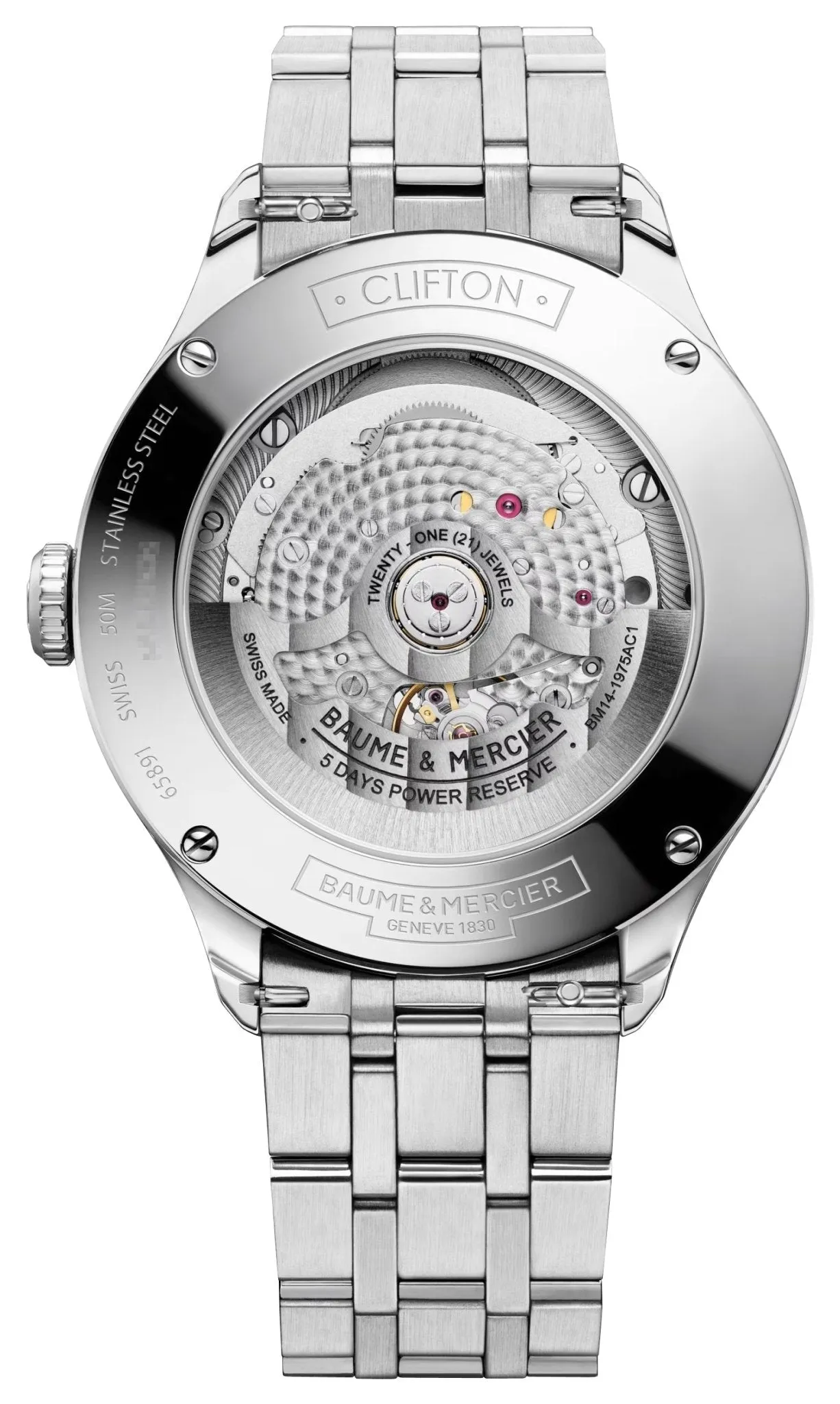 Baume & Mercier Clifton Baumatic Automatic Stainless Steel White Dial Moonphase Date Mens Watch M0A10552
