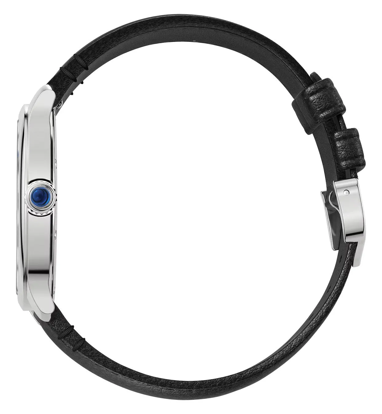 Cartier Ronde Must de Cartier Stainless Steel Silver Dial Black Leather Strap Quartz Unisex Watch WSRN0031