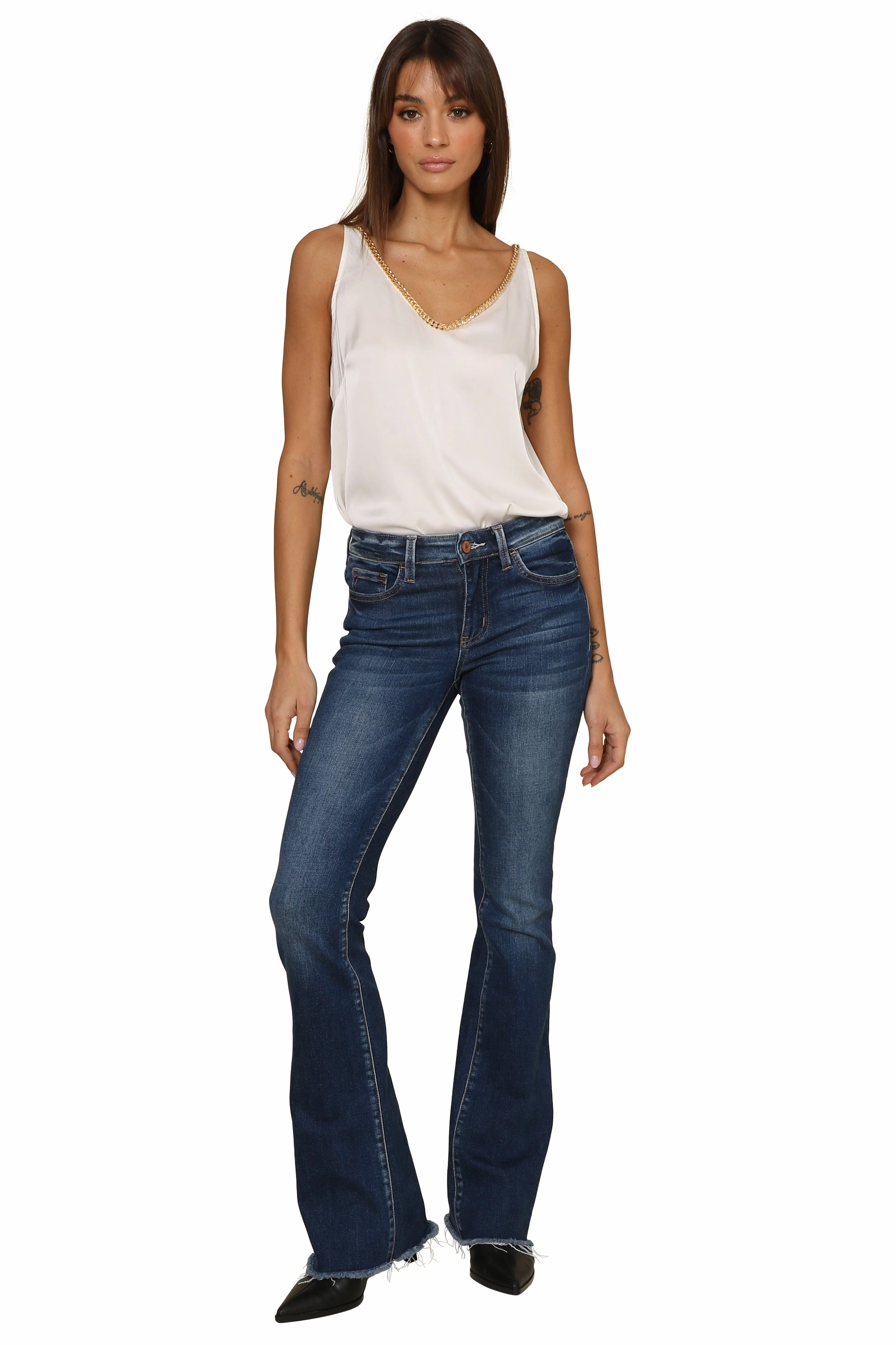 Chain V-neck Satin Tank
