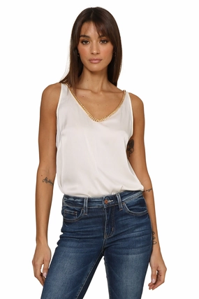 Chain V-neck Satin Tank