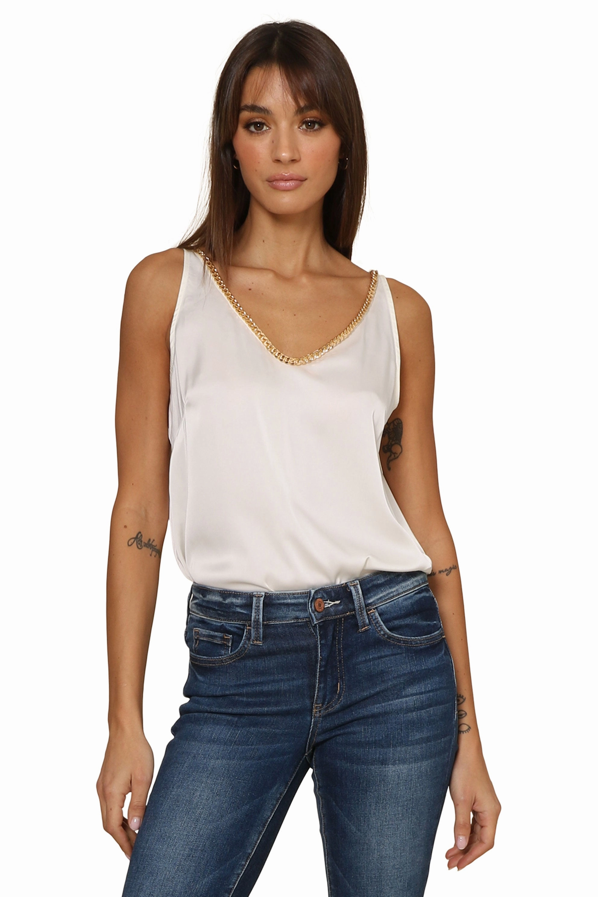 Chain V-neck Satin Tank