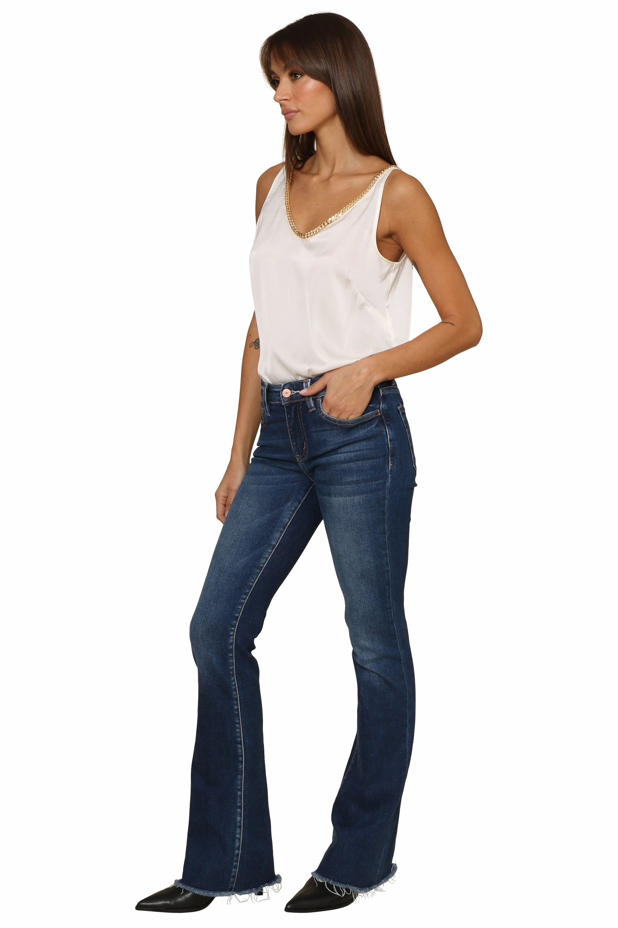 Chain V-neck Satin Tank