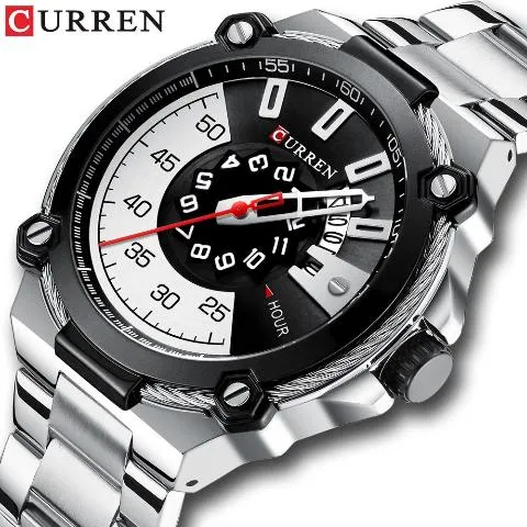 Curren Black n White Dial Watch (Dial 4.5cm) - CUR184