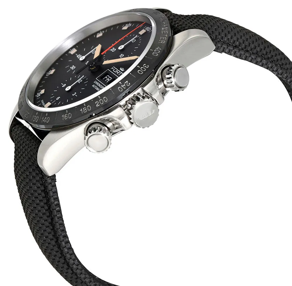 Fortis Stratoliner Automatic Chronograph Stainless Steel Black Dial Black Textile Strap Day/Date Mens Watch F2340001