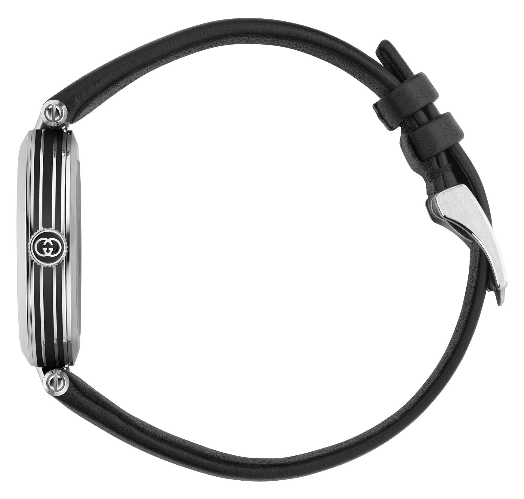 Gucci Model 2000 Stainless Steel Black Dial Black Leather Strap Quartz Womens Watch YA167505