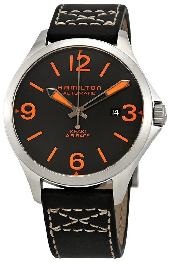 Hamilton Khaki Aviation Air Race Automatic Black and Orange Dial Date Black Leather Men’s Strap Watch H76535731