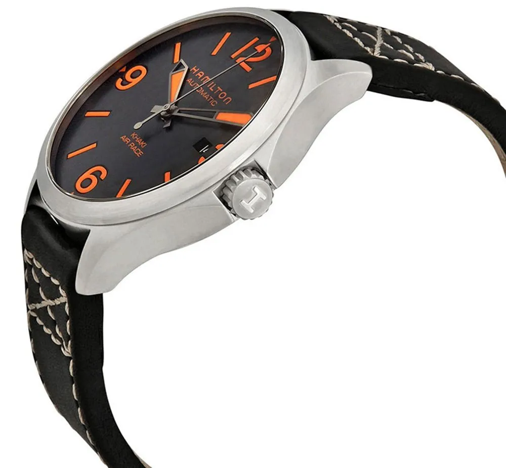 Hamilton Khaki Aviation Air Race Automatic Black and Orange Dial Date Black Leather Men’s Strap Watch H76535731