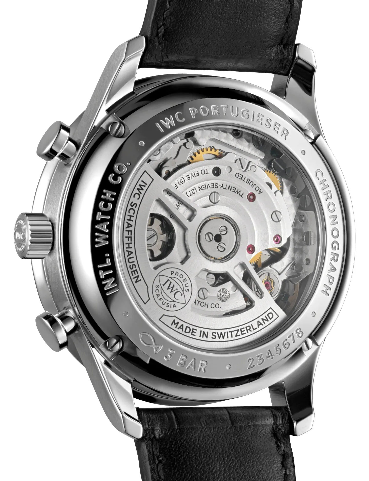 IWC Portugieser Automatic Chronograph Stainless Steel Green Dial Black Leather Strap Mens Watch IW371615