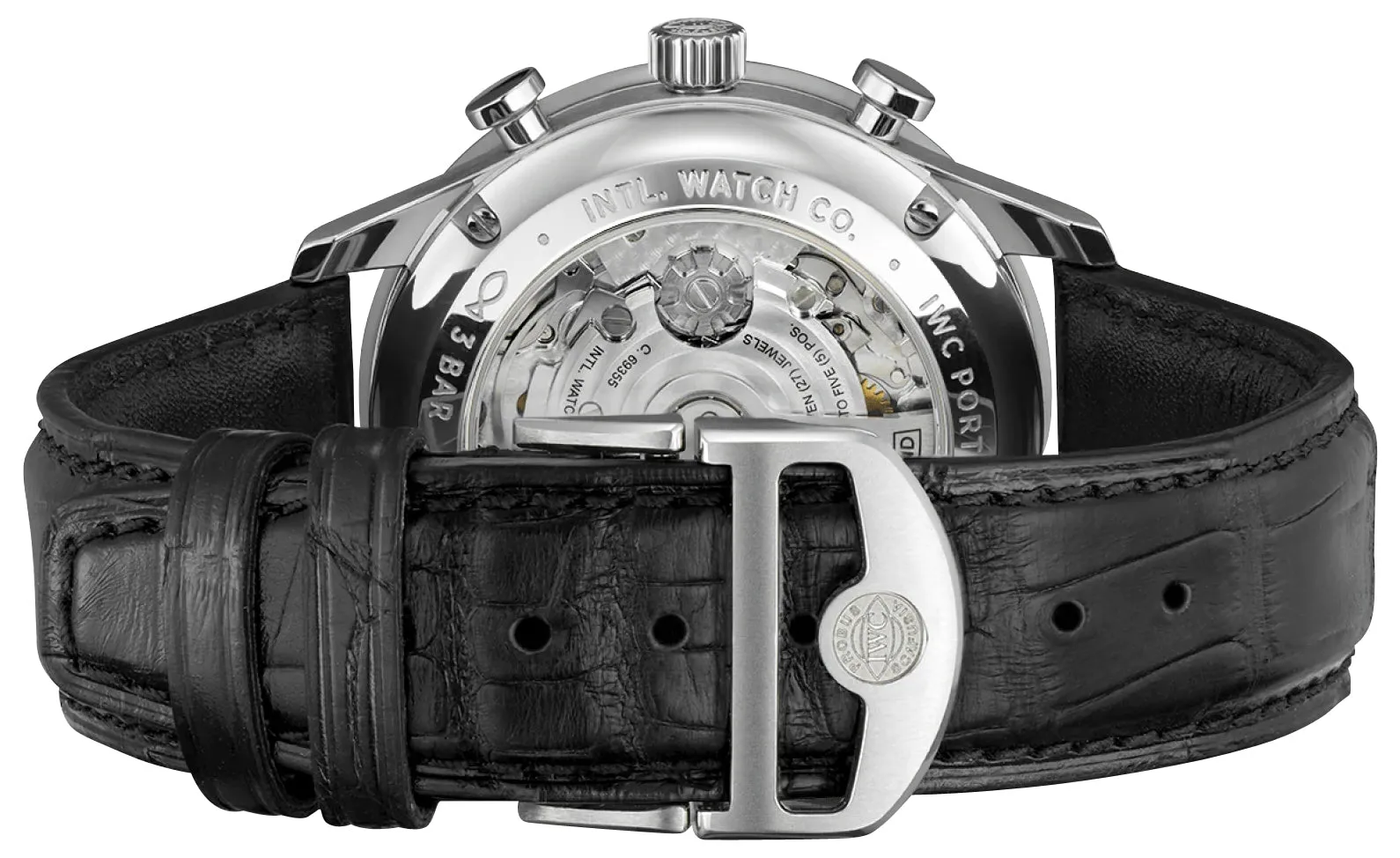 IWC Portugieser Automatic Chronograph Stainless Steel Green Dial Black Leather Strap Mens Watch IW371615