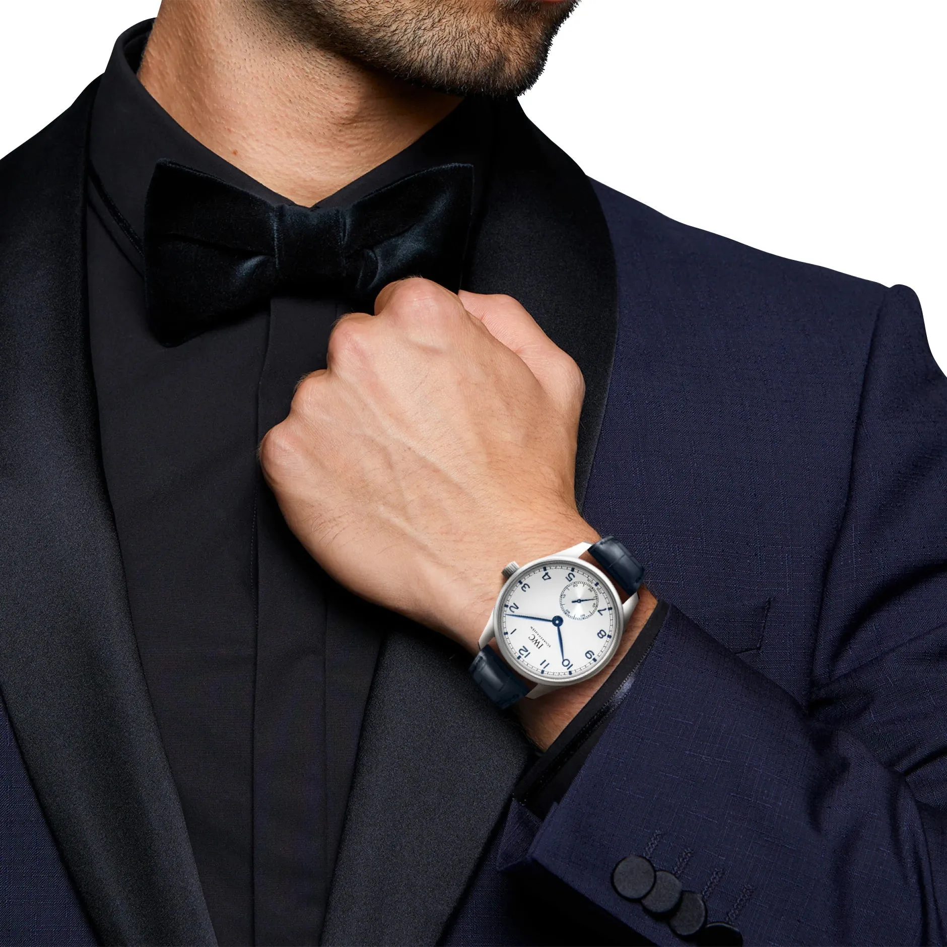 IWC Portugieser Automatic Stainless Steel Silver-Tone Dial Blue Leather Strap Mens Watch IW358304