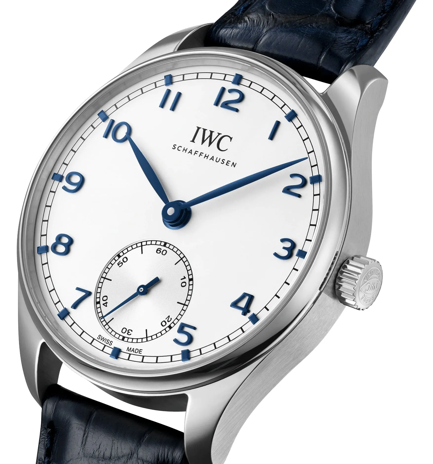 IWC Portugieser Automatic Stainless Steel Silver-Tone Dial Blue Leather Strap Mens Watch IW358304