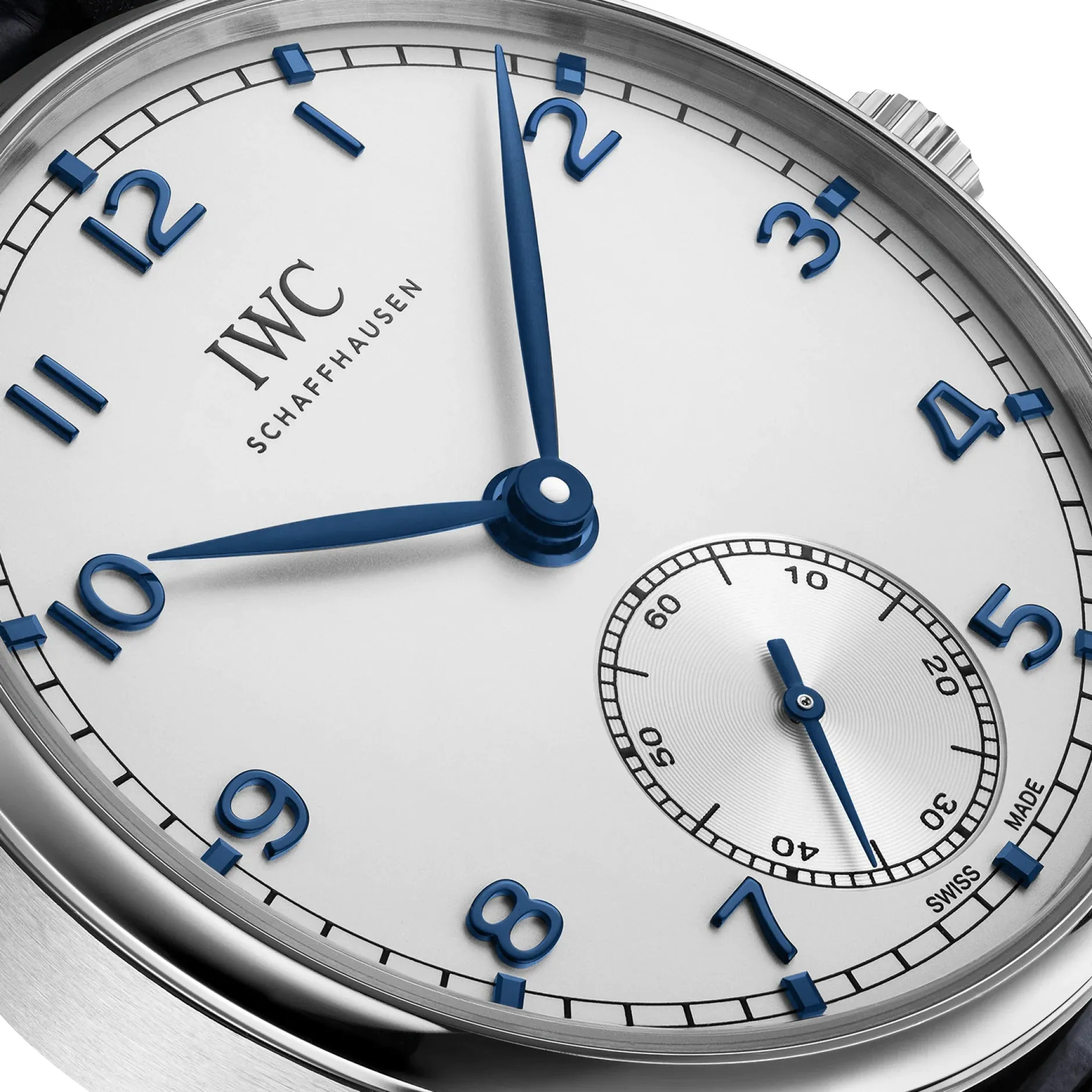 IWC Portugieser Automatic Stainless Steel Silver-Tone Dial Blue Leather Strap Mens Watch IW358304
