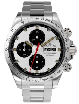 Limited Edition Fortis Stratoliner Parabola Automatic Chronograph Stainless Steel White Dial Day/Date Mens Watch F2340005