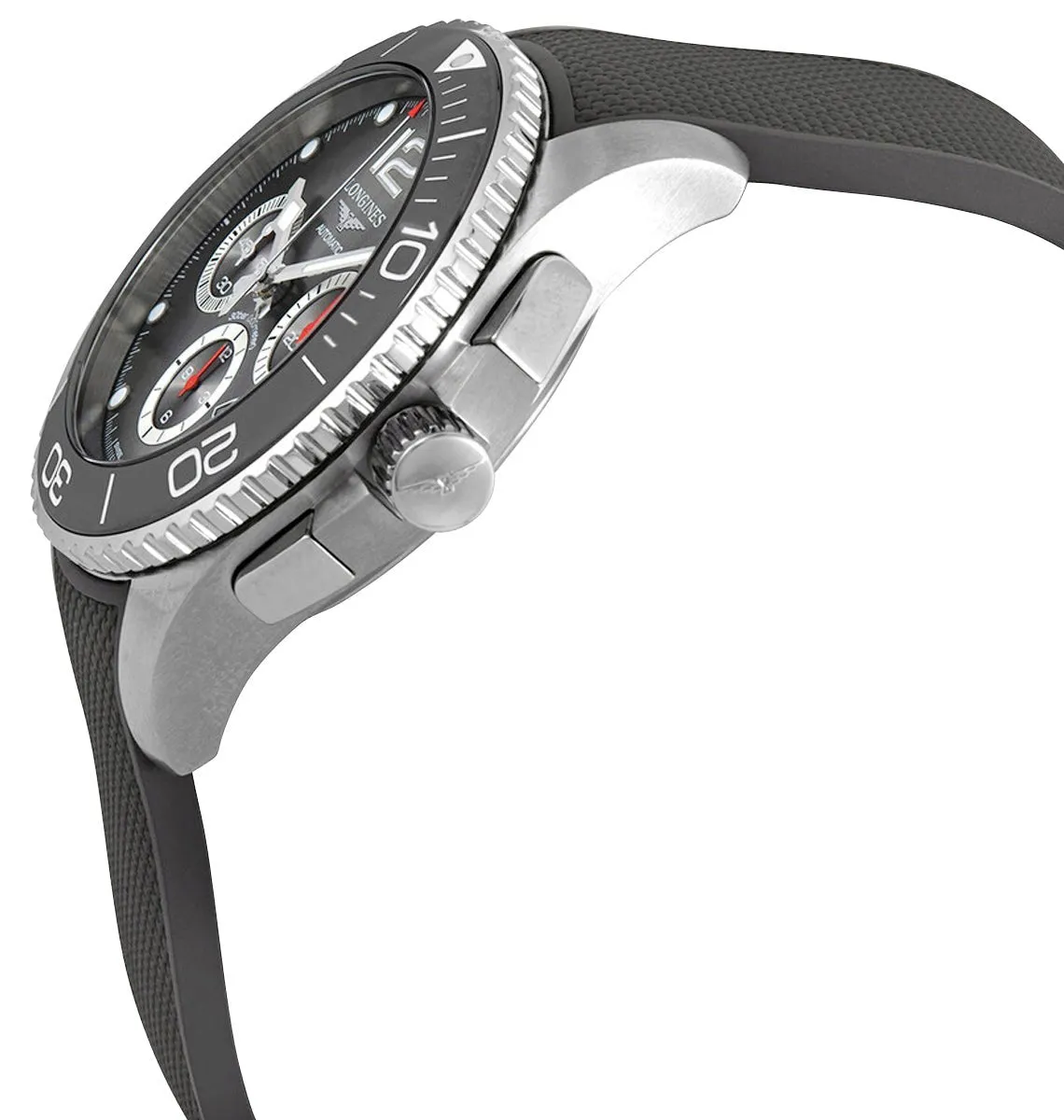 Longines HydroConquest Automatic Chronograph Stainless Steel Gray Dial Gray Rubber Strap Date Divers Mens Watch L3.883.4.76.9