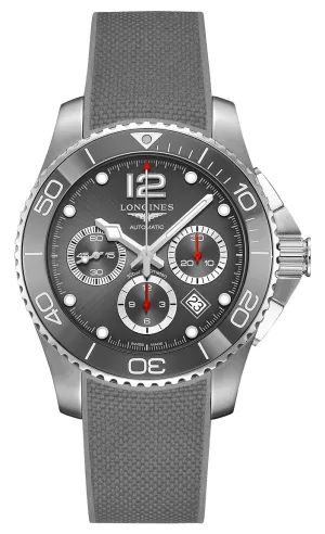 Longines HydroConquest Automatic Chronograph Stainless Steel Gray Dial Gray Rubber Strap Date Divers Mens Watch L3.883.4.76.9