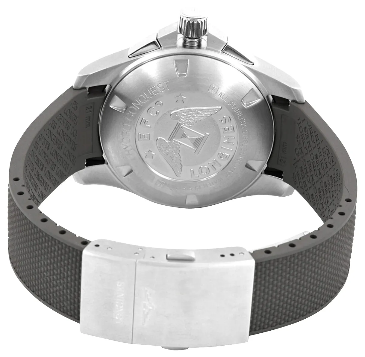 Longines HydroConquest Automatic Chronograph Stainless Steel Gray Dial Gray Rubber Strap Date Divers Mens Watch L3.883.4.76.9