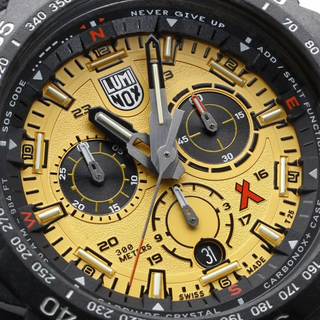 Luminox Bear Grylls Survival Chronograph CARBONOX Yellow Dial Black Rubber Strap Compass Date Divers Quartz Mens Watch XB.3745