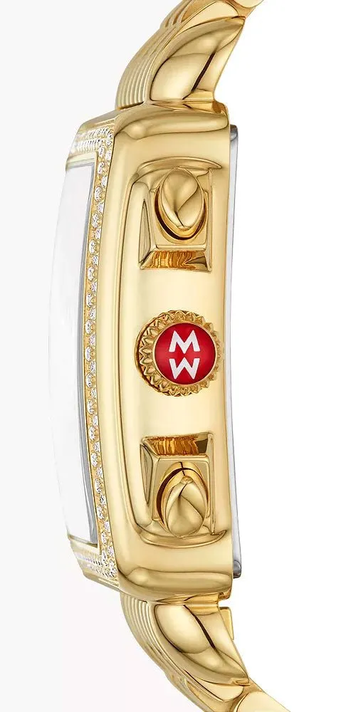 Michele Deco Chronograph 18K Gold-Plated Steel Diamonds Mother-of-Pearl Dial Date Rectangle Womens Watch MWW06A000777