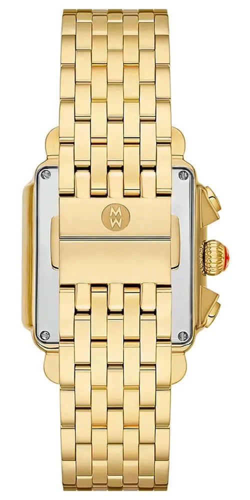 Michele Deco Chronograph 18K Gold-Plated Steel Diamonds Mother-of-Pearl Dial Date Rectangle Womens Watch MWW06A000777
