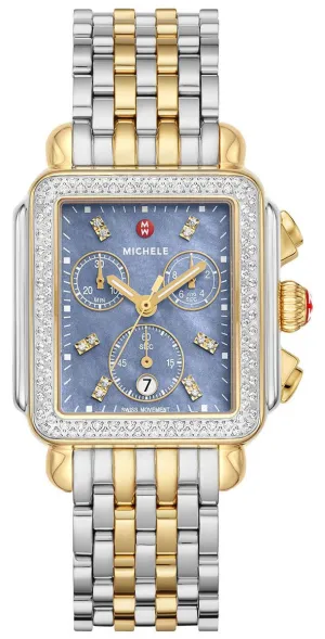 Michele Deco Chronograph Blue Mother-of-Pearl Dial Date Two-Tone Stainless Steel & Diamonds Womens Watch MWW06A000809