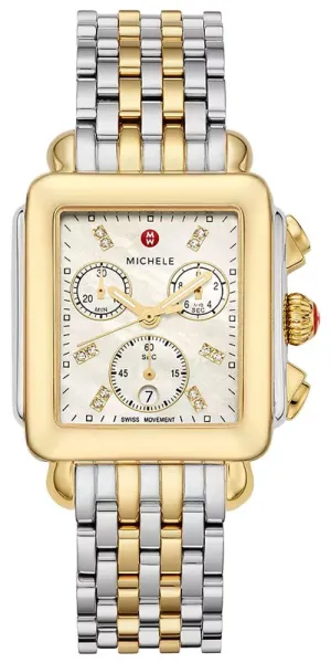 Michele Deco Chronograph Date Two-Tone Stainless Steel & Diamonds Womens Watch MWW06A000779