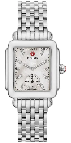 Michele Deco Mid Stainless Steel Mother-of-Pearl Dial Diamond Rectangle Womens Watch MWW06V000002