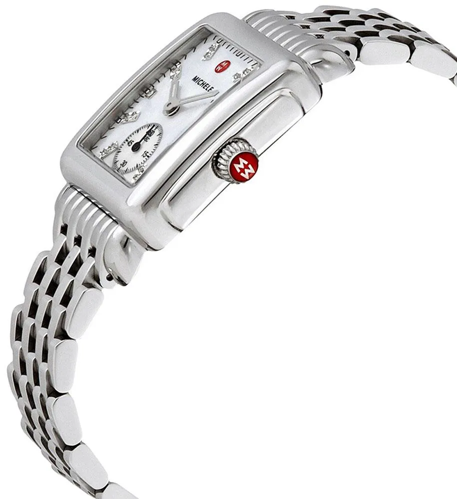 Michele Deco Mid Stainless Steel Mother-of-Pearl Dial Diamond Rectangle Womens Watch MWW06V000002
