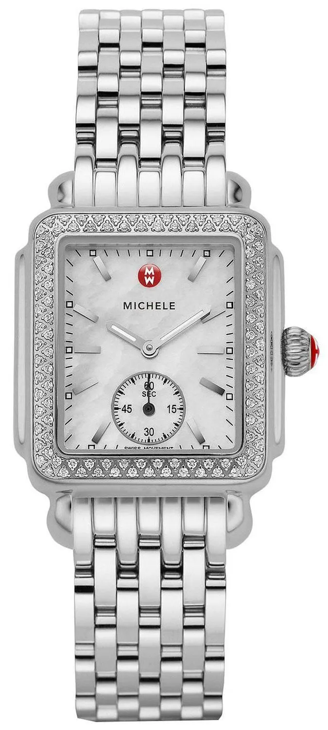 Michele Deco Mid Stainless Steel Mother-of-Pearl Dial Diamonds Rectangle Womens Watch MWW06V000001