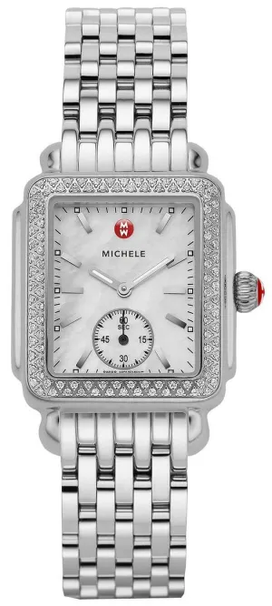 Michele Deco Mid Stainless Steel Mother-of-Pearl Dial Diamonds Rectangle Womens Watch MWW06V000001