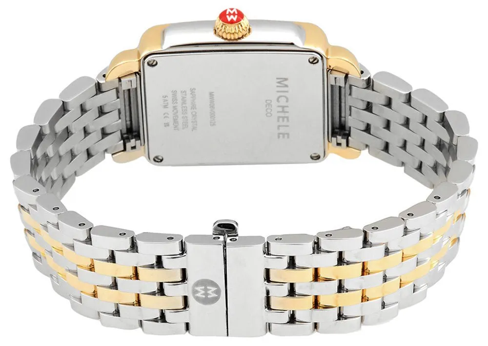 Michele Deco Mid Two-Tone Steel Diamonds Blue Lapis Dial Rectangle Womens Watch MWW06V000125