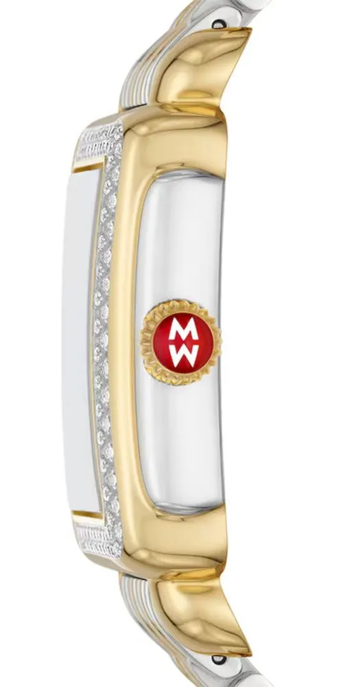 Michele Deco Mid Two-Tone Steel Diamonds Blue Lapis Dial Rectangle Womens Watch MWW06V000125