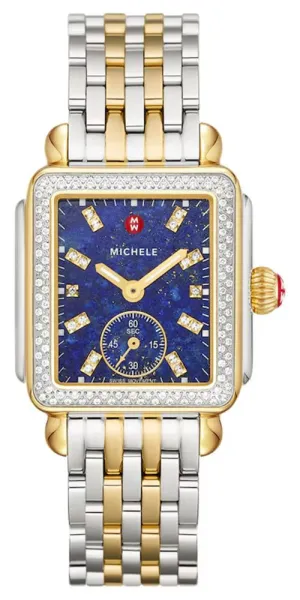 Michele Deco Mid Two-Tone Steel Diamonds Blue Lapis Dial Rectangle Womens Watch MWW06V000125