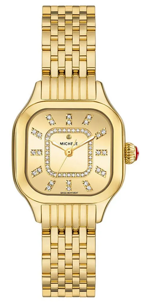 Michele Meggie 18K Gold-Plated Steel Diamonds Square Gold Dial Womens Watch MWW33B000013