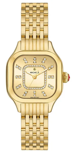 Michele Meggie 18K Gold-Plated Steel Diamonds Square Gold Dial Womens Watch MWW33B000013
