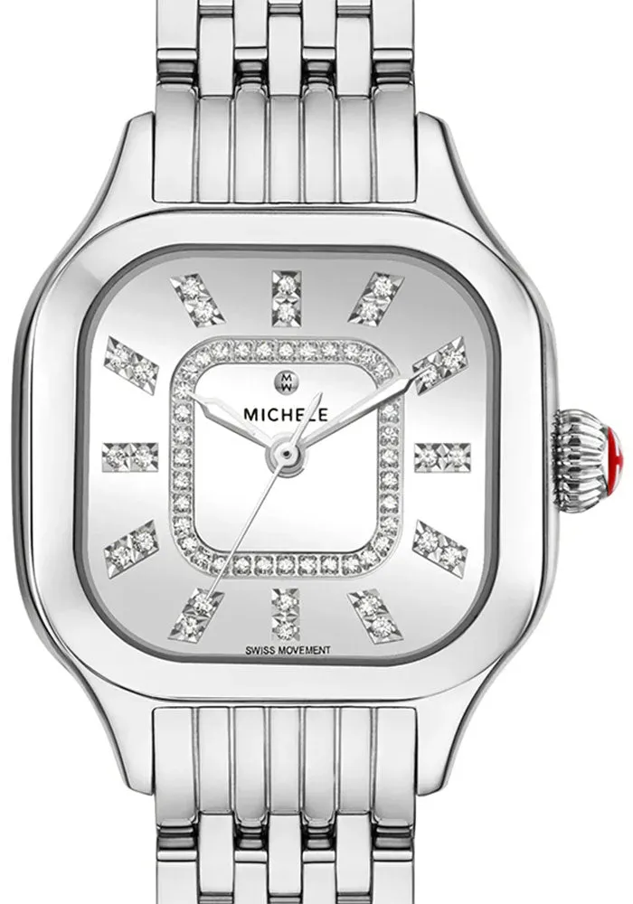 Michele Meggie Stainless Steel Square Silver Mirror Dial Diamonds Womens Watch MWW33B000012