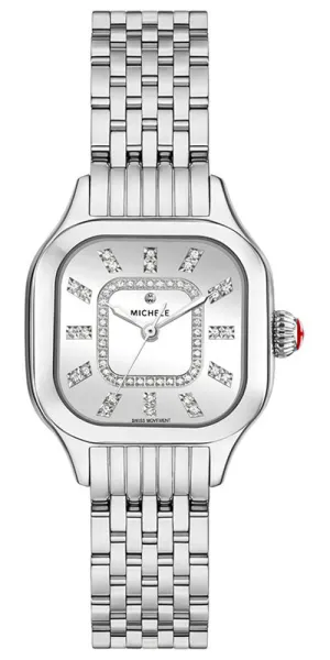 Michele Meggie Stainless Steel Square Silver Mirror Dial Diamonds Womens Watch MWW33B000012