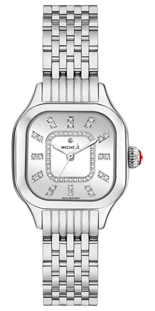 Michele Meggie Stainless Steel Square Silver Mirror Dial Diamonds Womens Watch MWW33B000012