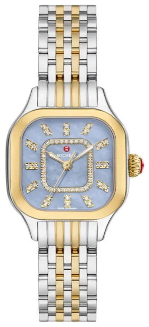 Michele Meggie Two-Tone Steel Diamonds Square Blue Dusk Mother-of-Pearl Dial Womens Watch MWW33B000015