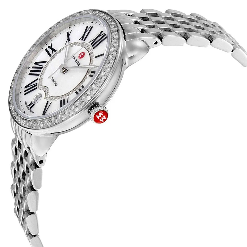Michele Serein Stainless Steel Diamond Mother-Of-Pearl Dial Date Quartz Womens Watch MWW21B000030