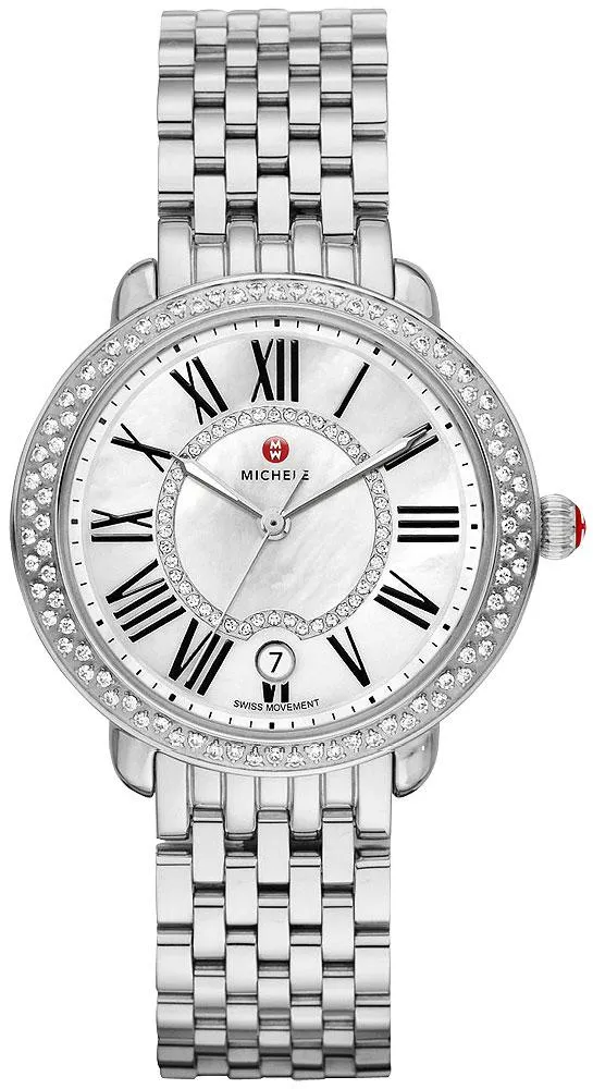 Michele Serein Stainless Steel Diamond Mother-Of-Pearl Dial Date Quartz Womens Watch MWW21B000030