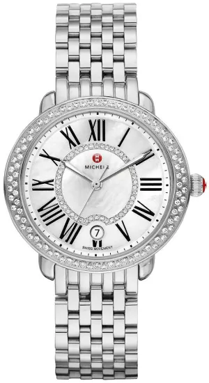 Michele Serein Stainless Steel Diamond Mother-Of-Pearl Dial Date Quartz Womens Watch MWW21B000030
