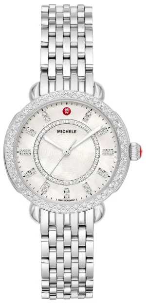 Michele Sidney Classic Stainless Steel Mother-of-Pearl Dial Diamonds Womens Watch MWW30B000001