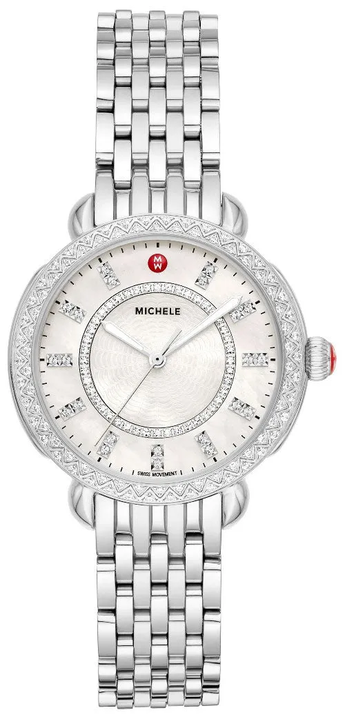Michele Sidney Classic Stainless Steel Mother-of-Pearl Dial Diamonds Womens Watch MWW30B000001